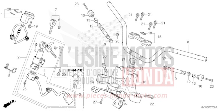 TUYAU DE GUIDON/PONT SUPERIEUR de NC750X "Méca" MAT BALLISTIC BLACK METALLIC (NHA86) de 2023